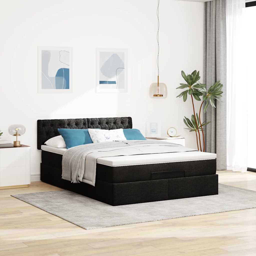 Otomanski krevet s madracem crni 140x200 cm tkanine