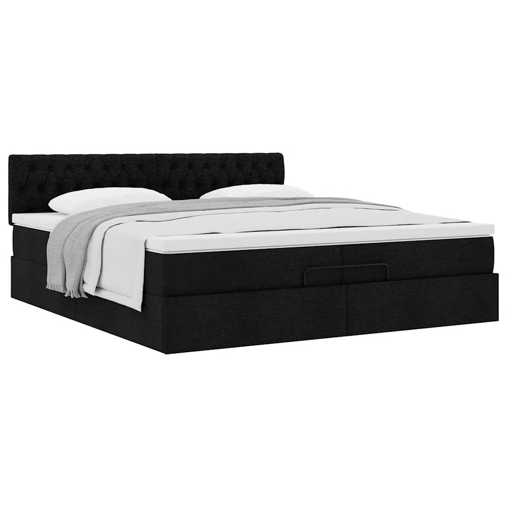 Otomanski krevet s madracem crni 200x200 cm tkanine