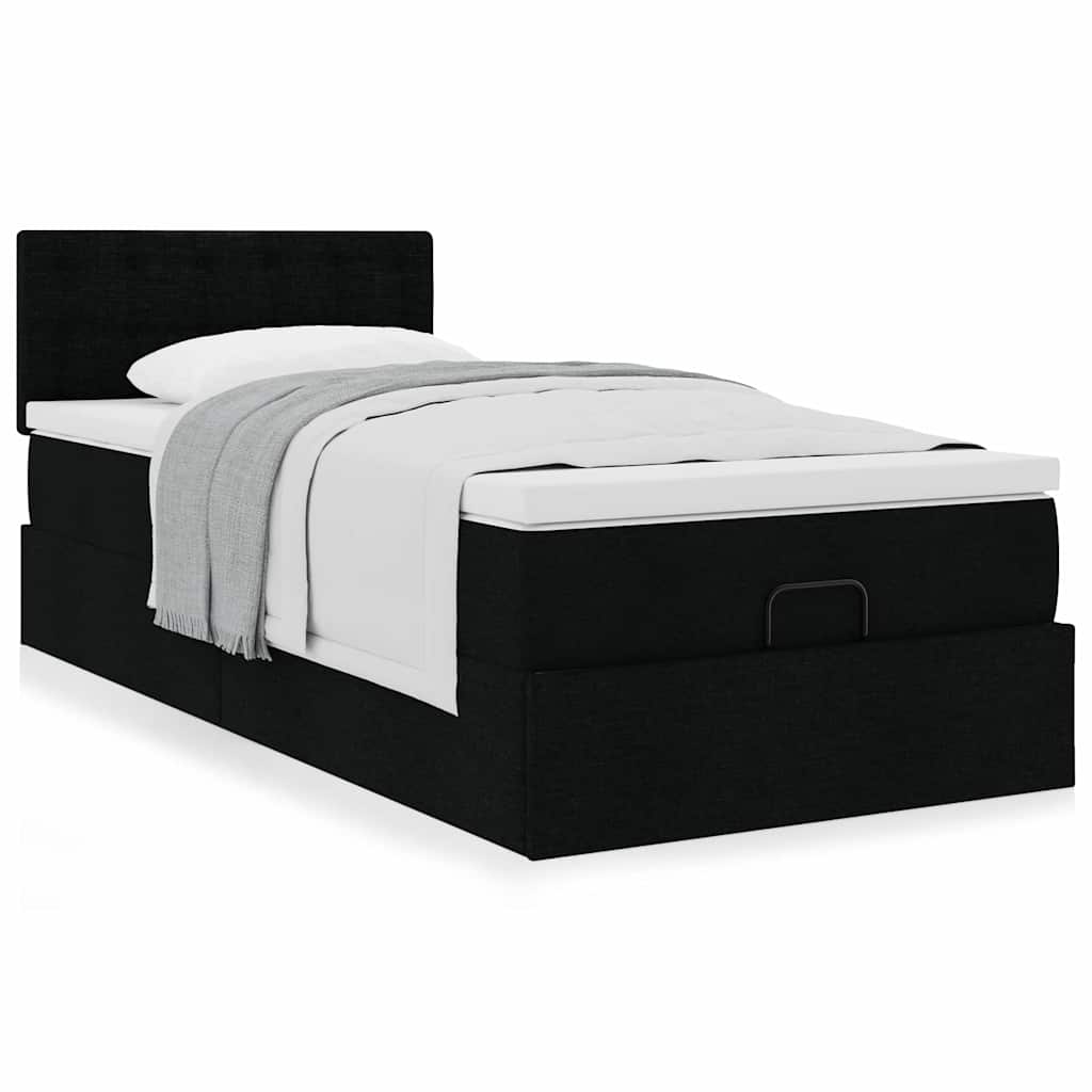 Otomanski krevet s madracem crni 90x200 cm tkanine