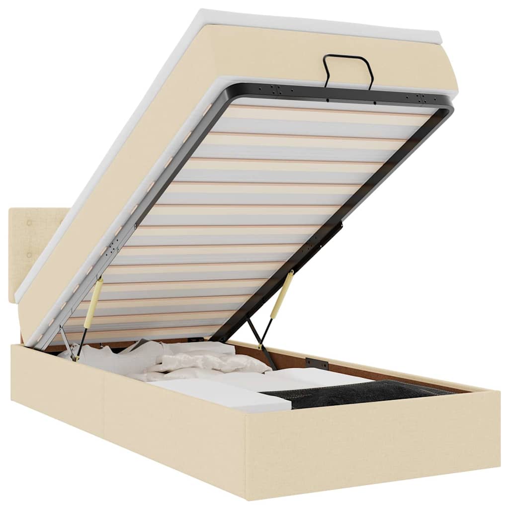 Otomanski krevet s madracem krem 100x200 cm tkanine