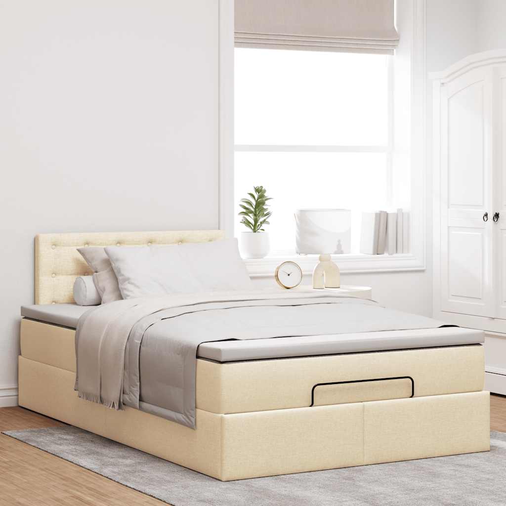 Otomanski okvir kreveta s madraca krem 120x190 cm od tkanine