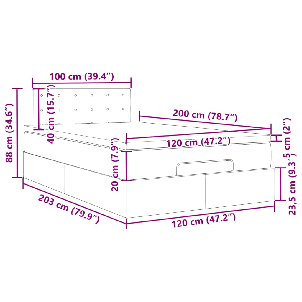 Otomanski okvir kreveta s madraca smeđesivi 120x200cm tkanine