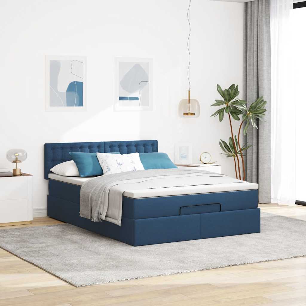 Otomanski krevet s madracem plavi 140x190cm od tkanine