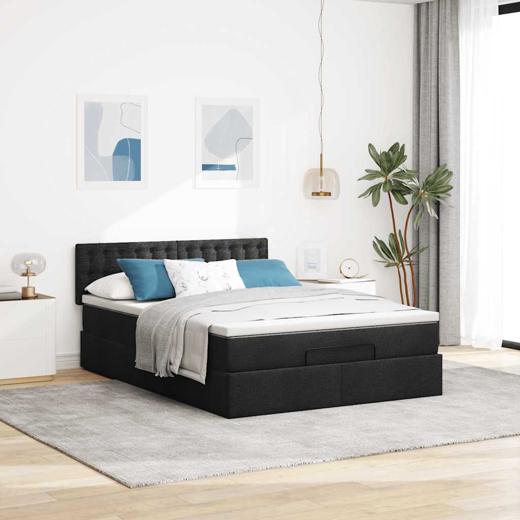 Otomanski krevet s madracem crni 140x200 cm tkanine