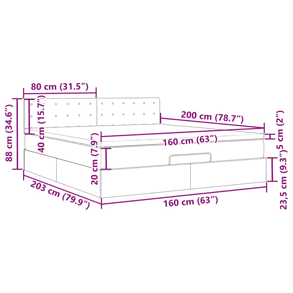 Otomanski krevet s madracem crni 160x200cm od tkanine