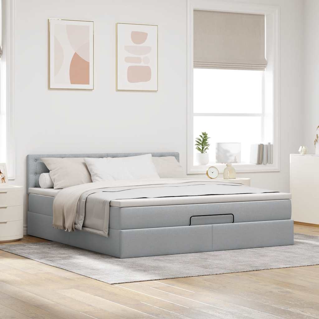 Otomanski krevet s madracem svijetlosivi 180x200cm od tkanine