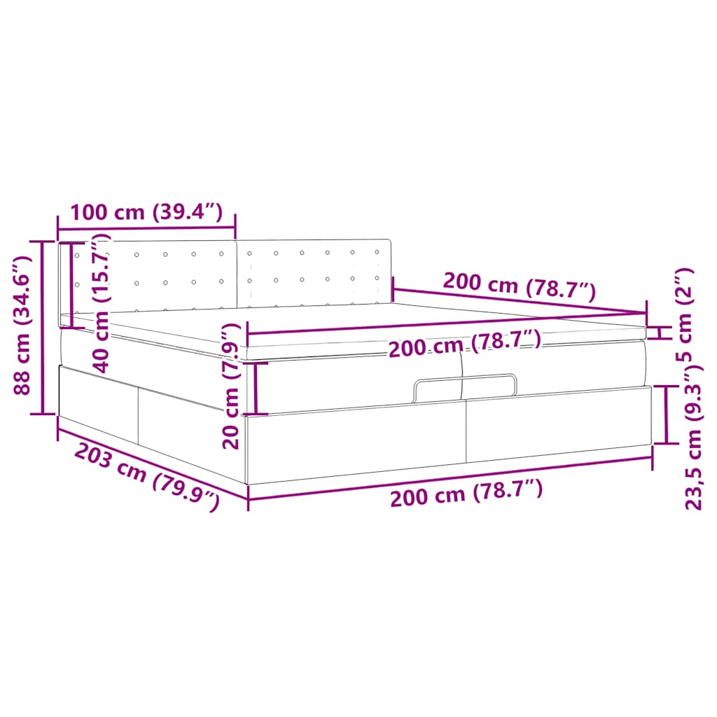Otomanski krevet s madracem krem 200x200 cm tkanine