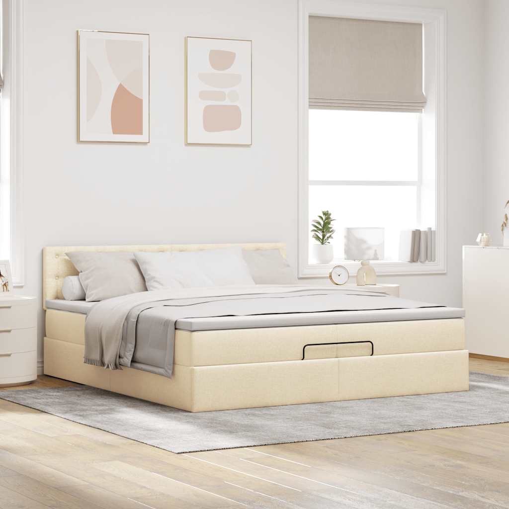 Otomanski krevet s madracem krem 200x200 cm tkanine