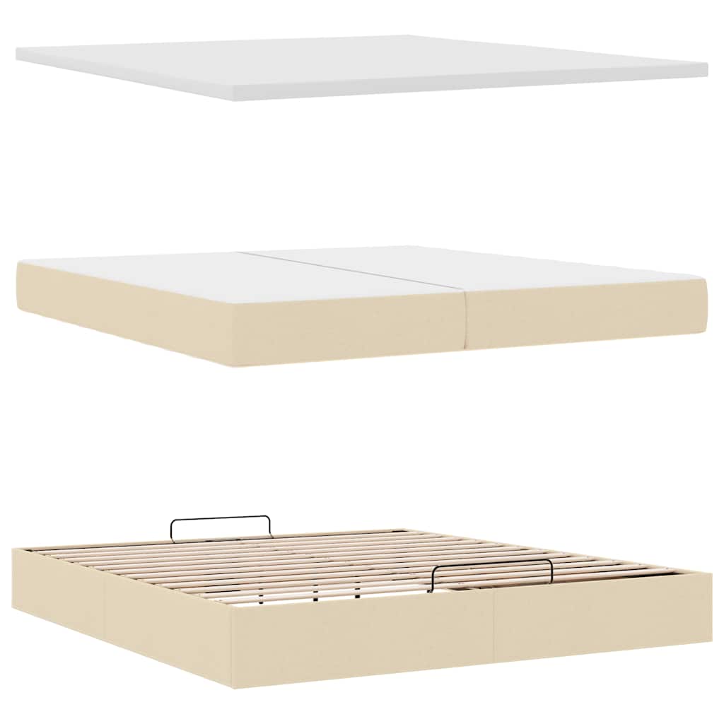 Otomanski krevet s madracem krem 200x200 cm tkanine