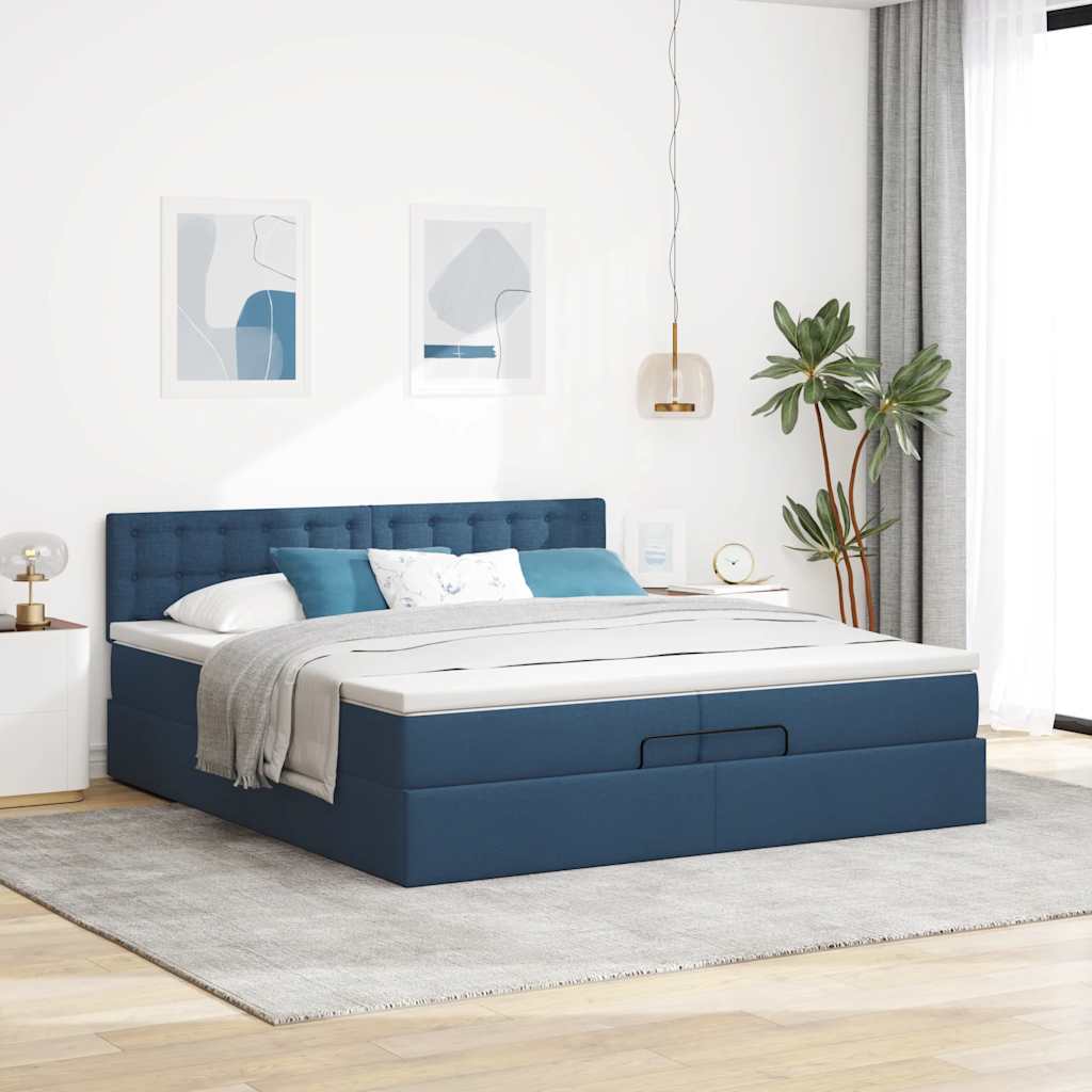 Otomanski krevet s madracem plavi 200x200 cm tkanine