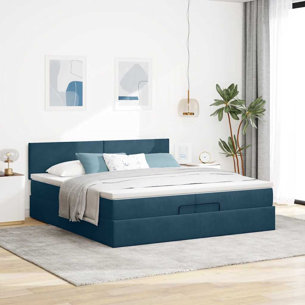 Ottoman krevet s madracem tamnoplavi 200x200 cm baršun