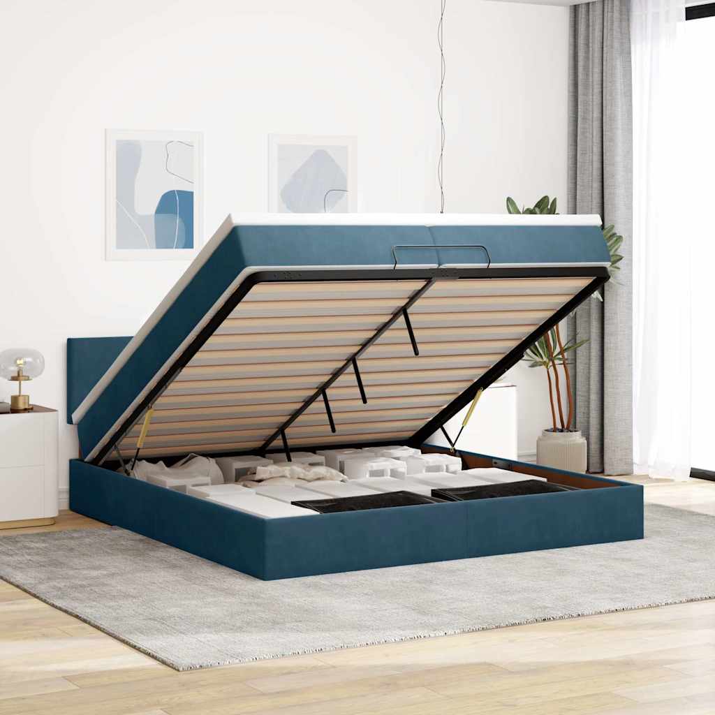 Ottoman krevet s madracem tamnoplavi 200x200 cm baršun