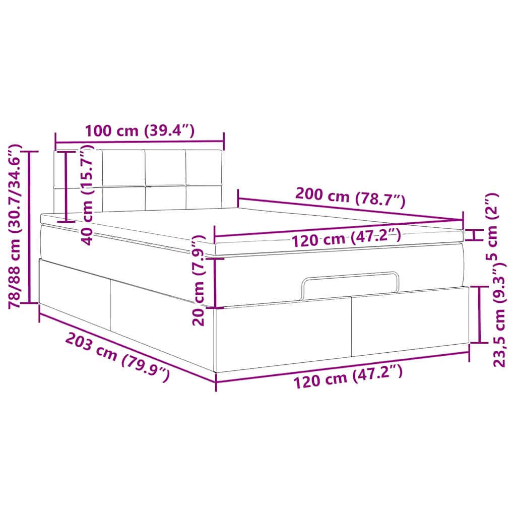 Okvir kreveta s madracem tamnosivi 120x200 cm baršunasti