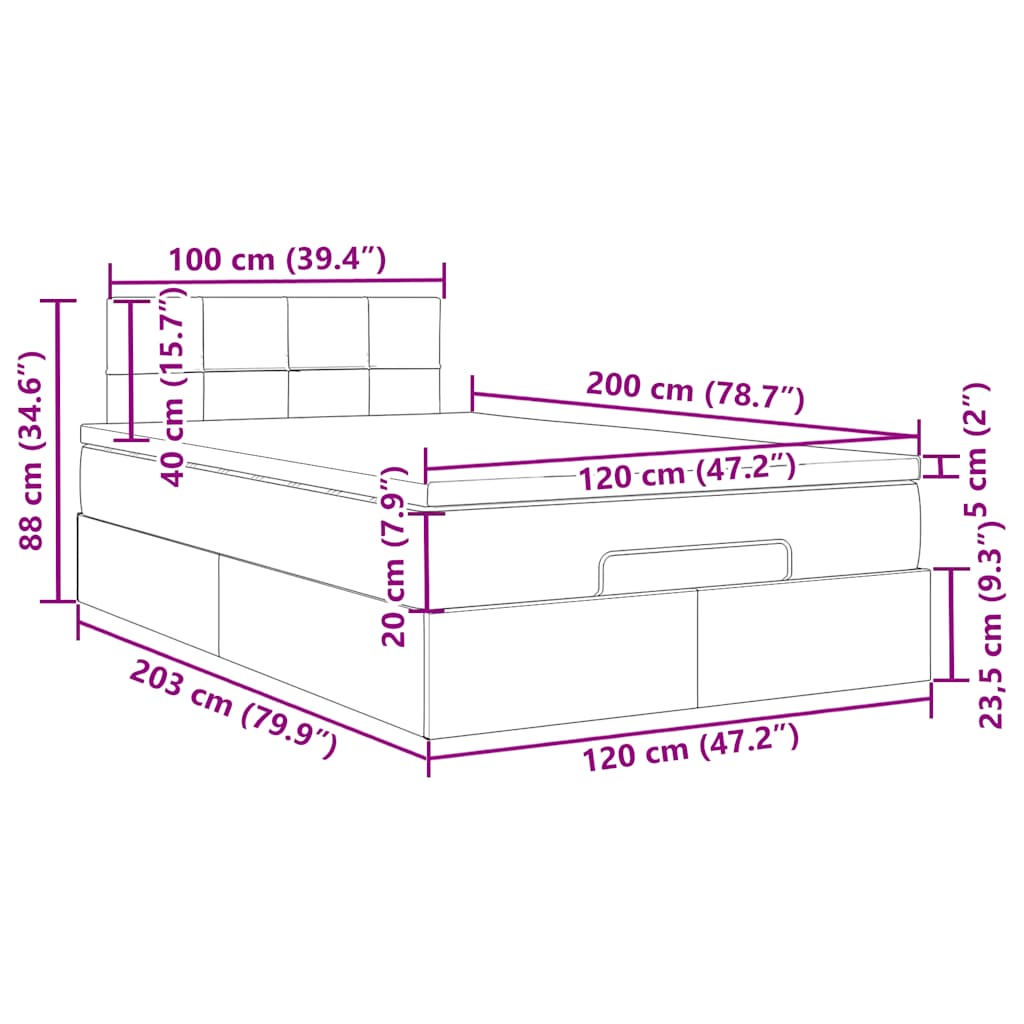 Otomanski krevet s madracem crni 120x200 cm baršunasti