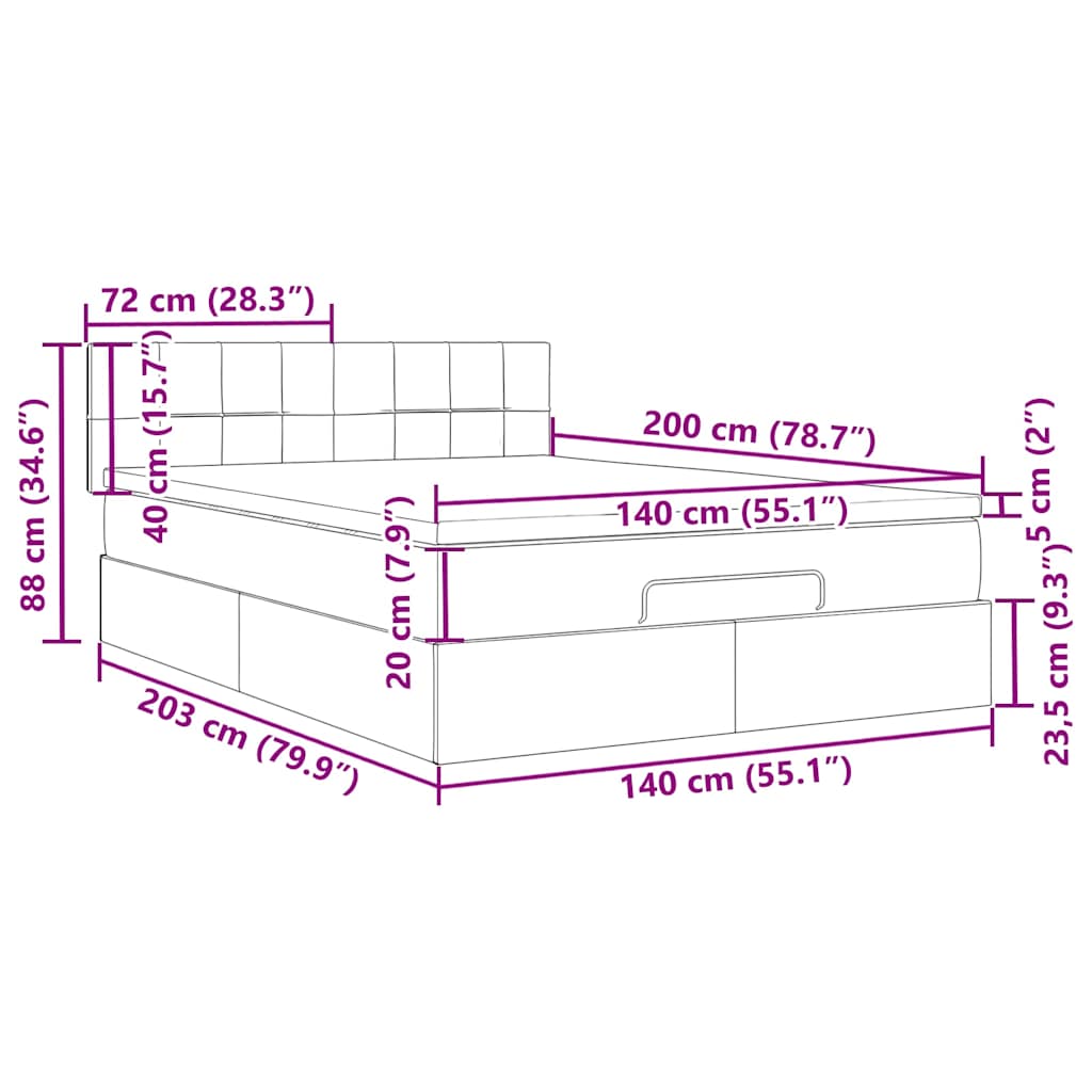 Ottoman krevet s madracem crni 140x200 cm baršun