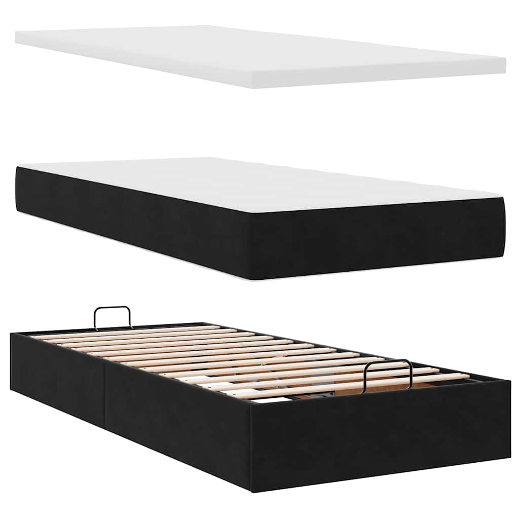 Otomanski okvir kreveta s madraca crni 80x200cm baršunasti