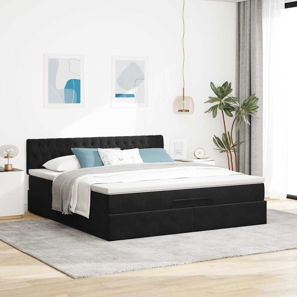 Otomanski krevet s madracem crni 160x200 cm baršunasti