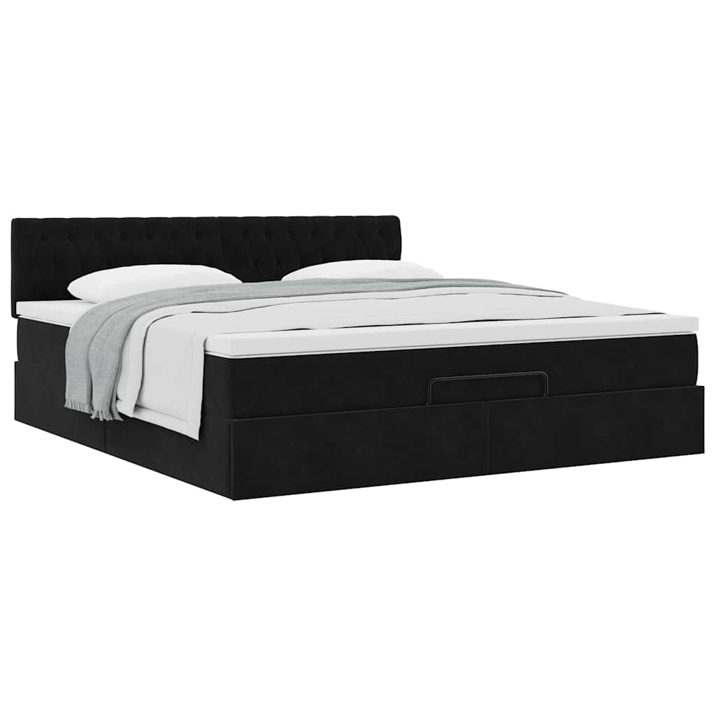 Otomanski krevet s madracem crni 180x200 cm baršunasti