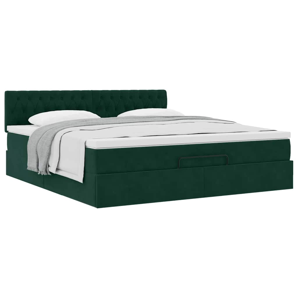Otomanski krevet s madracem tamnozeleni 180x200 cm baršunasti