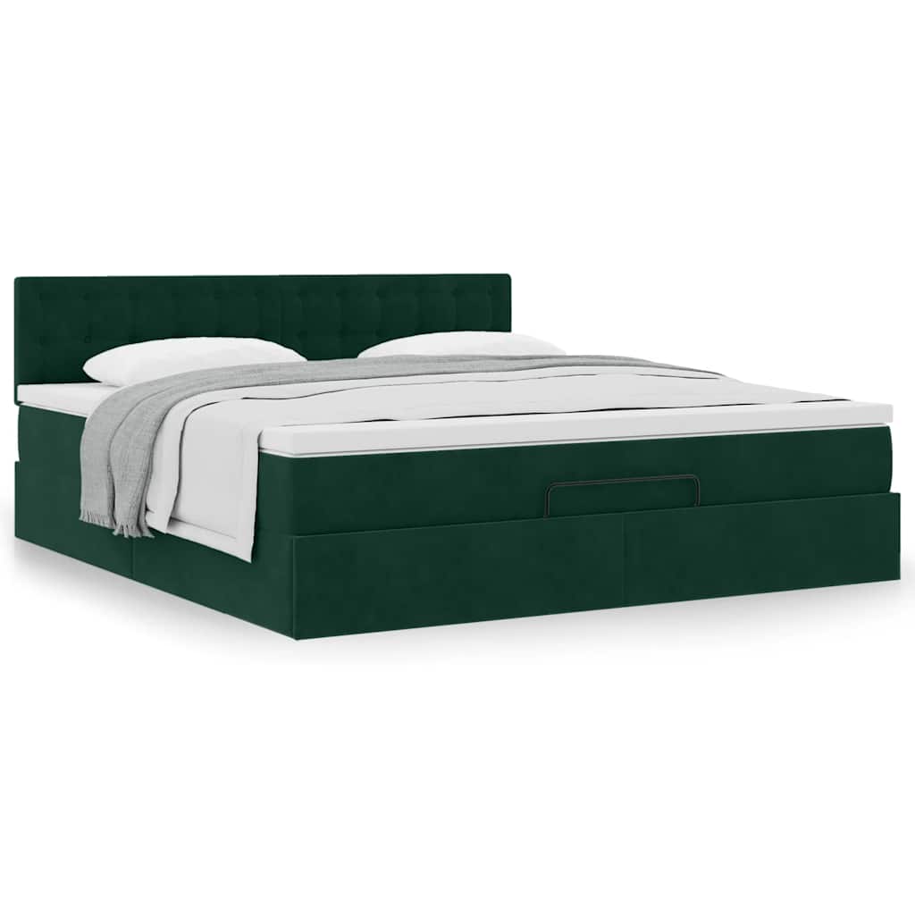 Otomanski krevet s madracem tamnozeleni 180x200 cm baršunasti