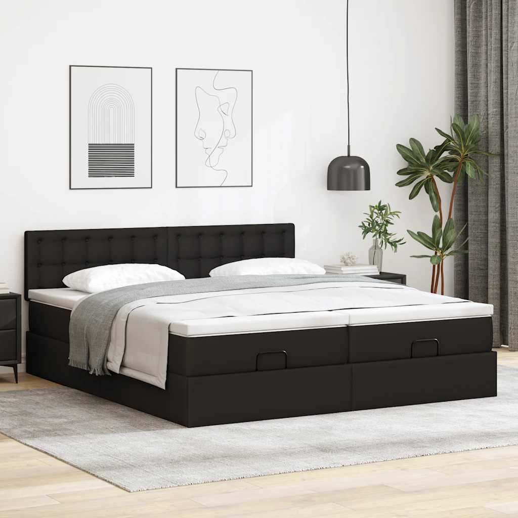 Otomanski okvir kreveta s madracima crni 180x200cm umjetna koža