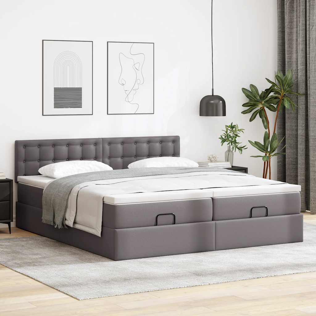 Otomanski okvir kreveta s madracima sivi 200x200cm umjetna koža