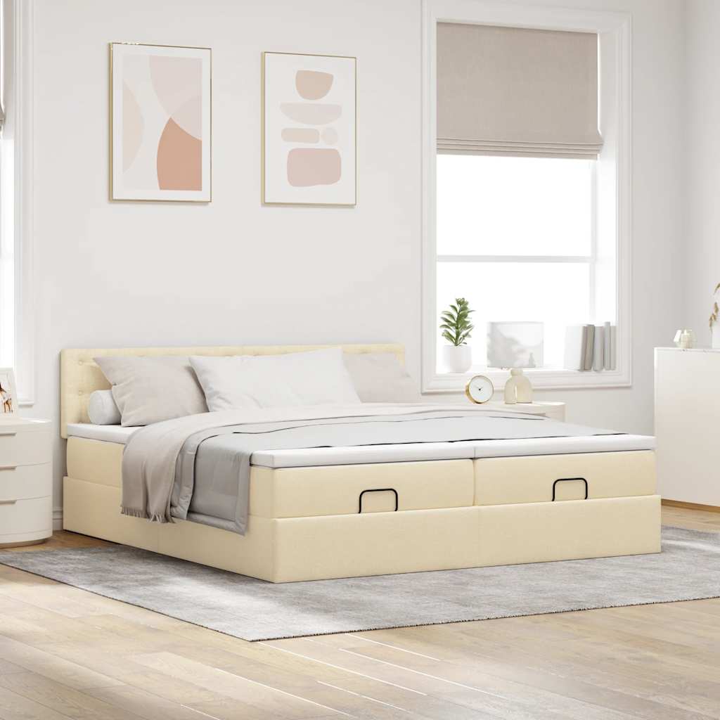Otomanski okvir kreveta s madracima krem 180x200cm od tkanine