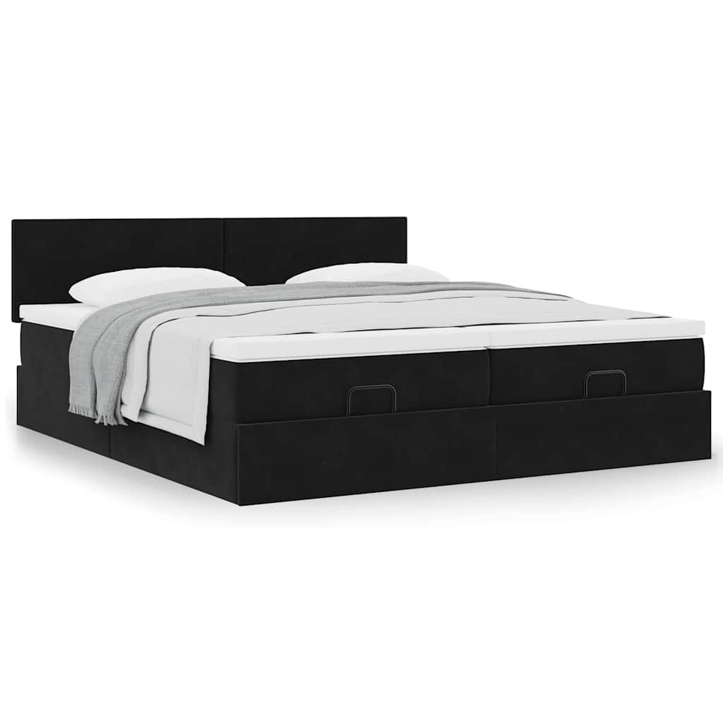 Otomanski okvir kreveta s madracima crni 200x200cm baršunasti