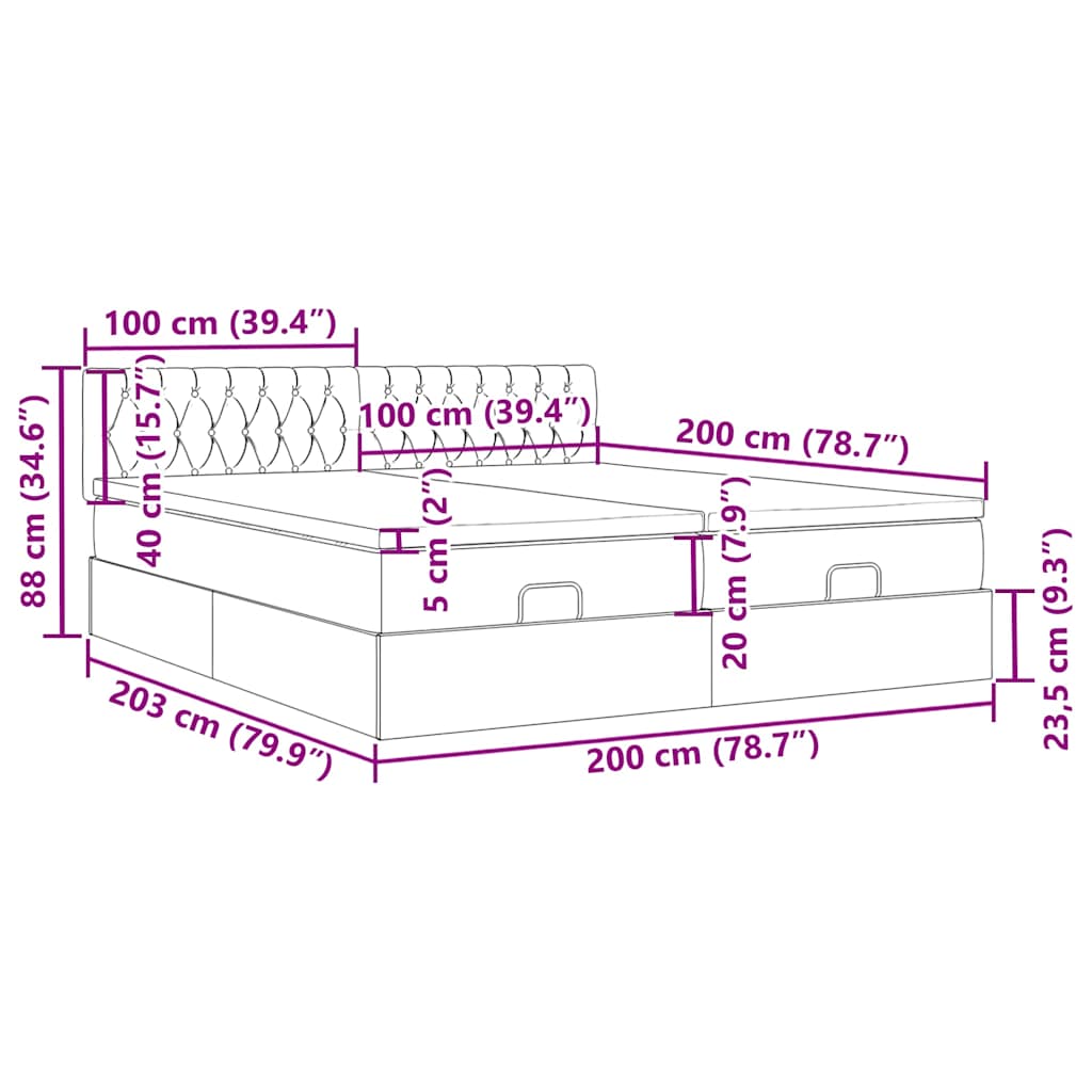 Okvir kreveta s madracima tamnosivi 200x200cm baršunasti