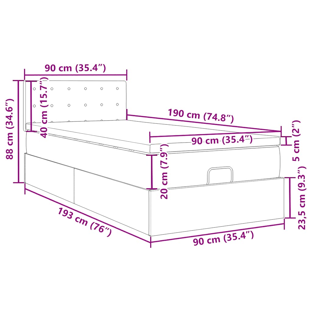 Otomanski okvir kreveta s madracem crni 90x190 cm umjetna koža