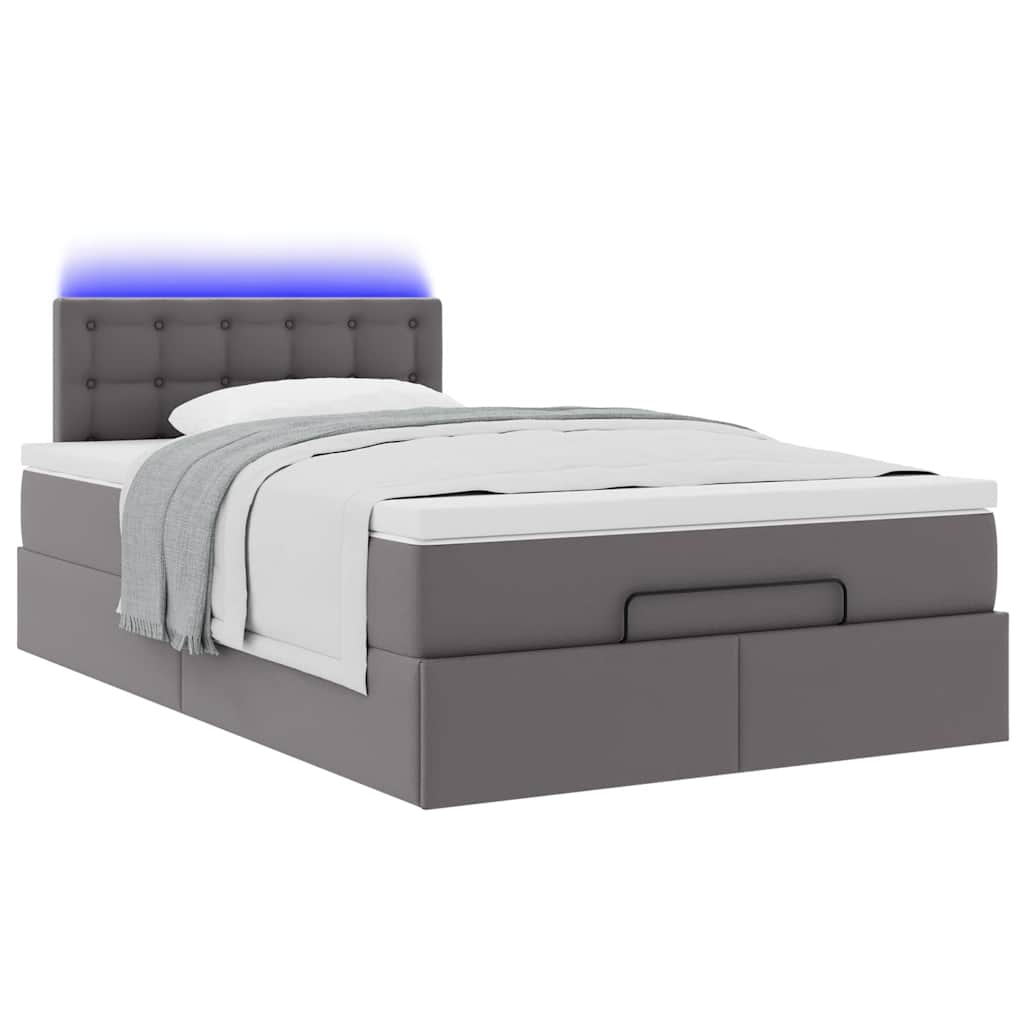 Otomanski krevet s madracima i LED sivi 120x190cm umjetna koža