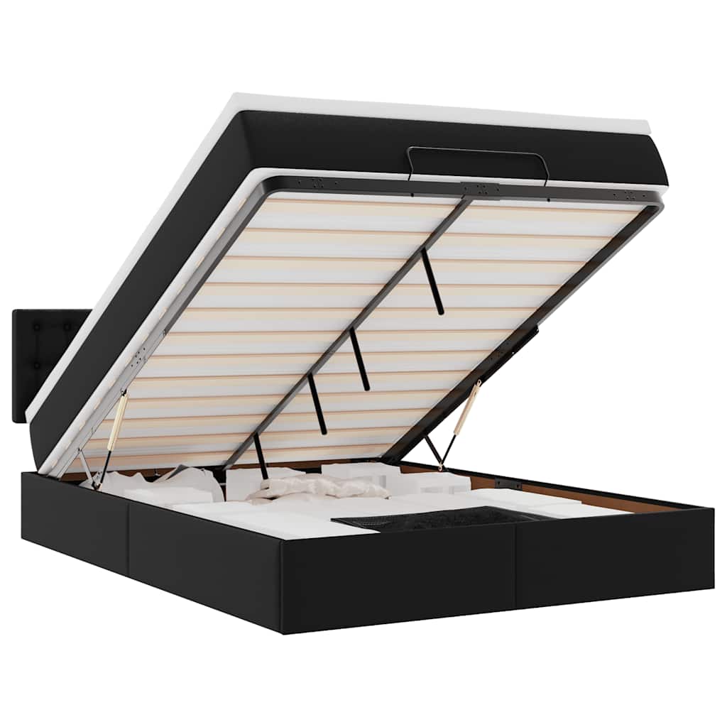 Otomanski krevet s madracima i LED crni 140x190cm umjetna koža