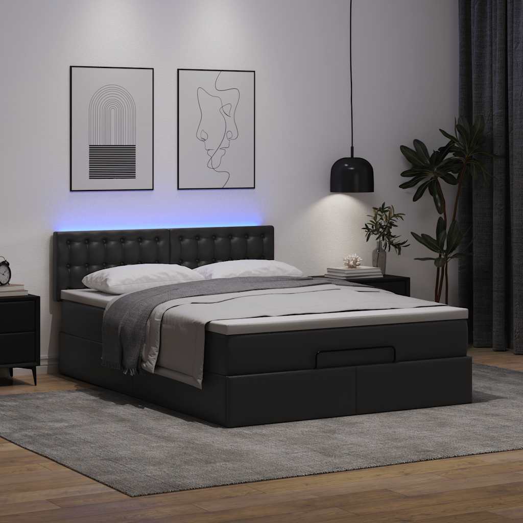 Otomanski krevet s madracima i LED crni 140x190cm umjetna koža