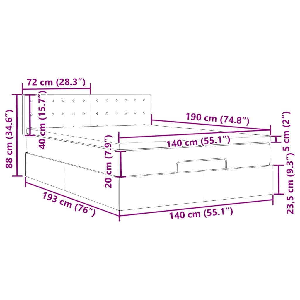 Otomanski krevet s madracima i LED crni 140x190cm umjetna koža