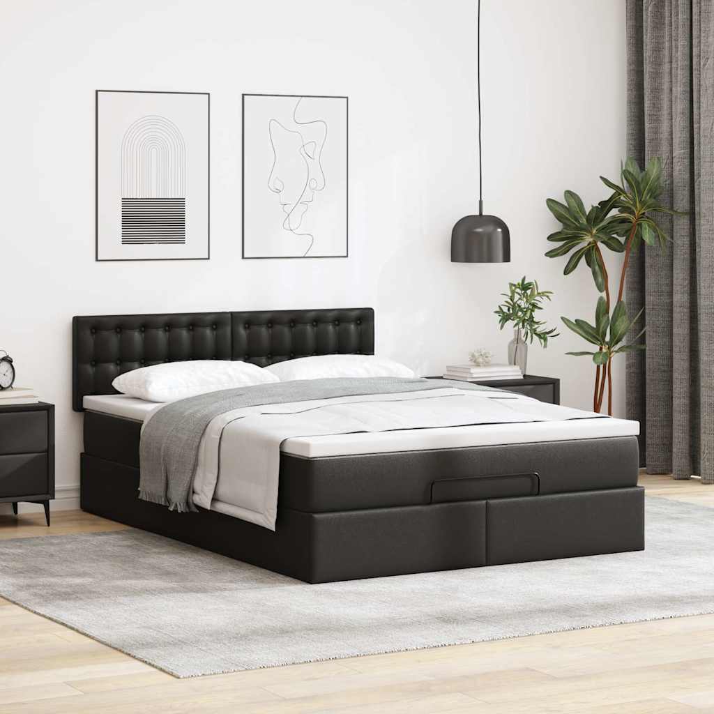 Otomanski krevet s madracima i LED crni 140x190cm umjetna koža