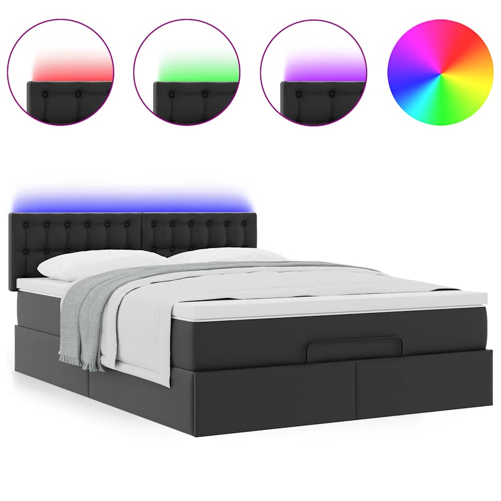 Otomanski krevet s madracima i LED crni 140x190cm umjetna koža
