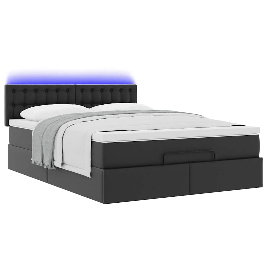 Otomanski krevet s madracima i LED crni 140x190cm umjetna koža