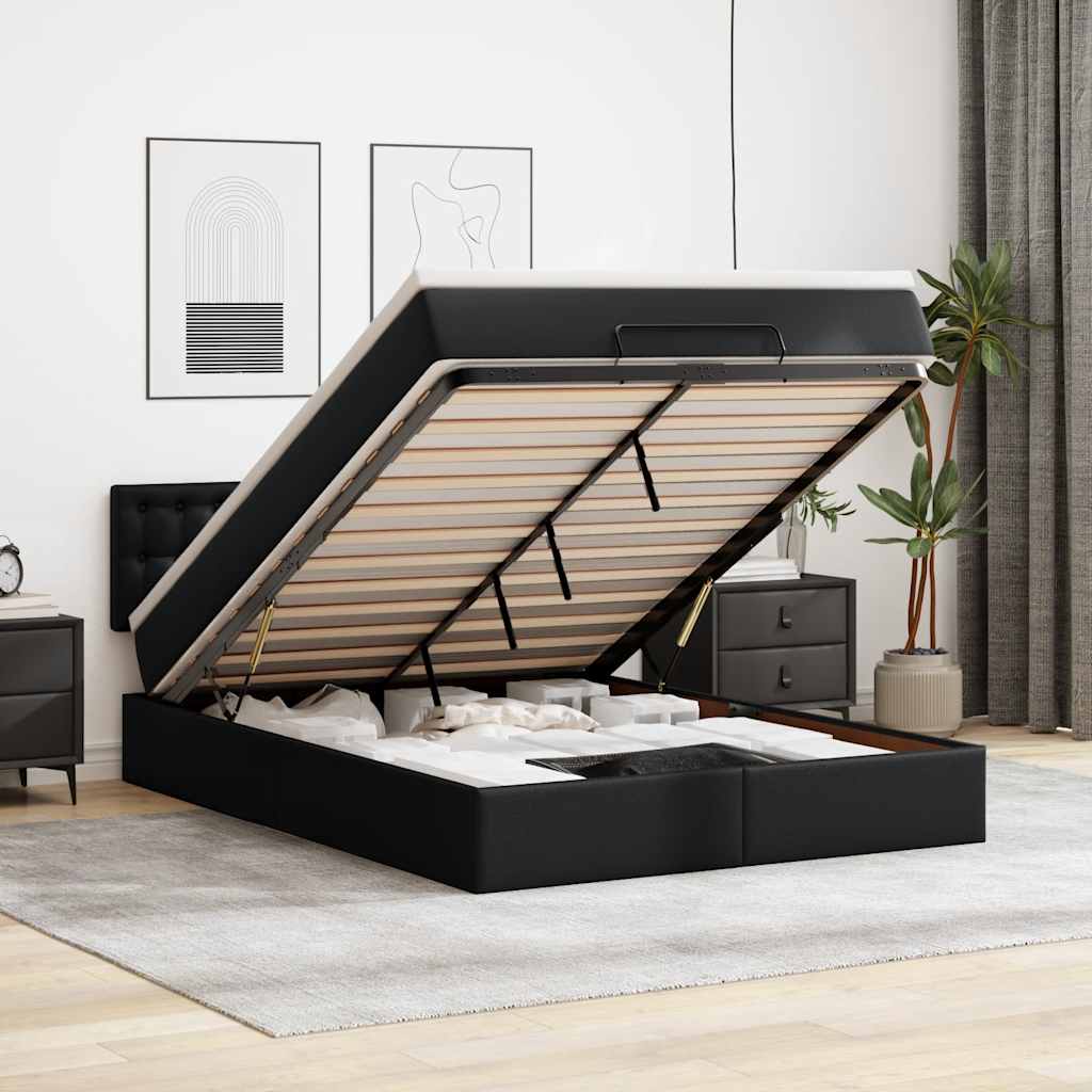 Otomanski krevet s madracima i LED crni 140x190cm umjetna koža