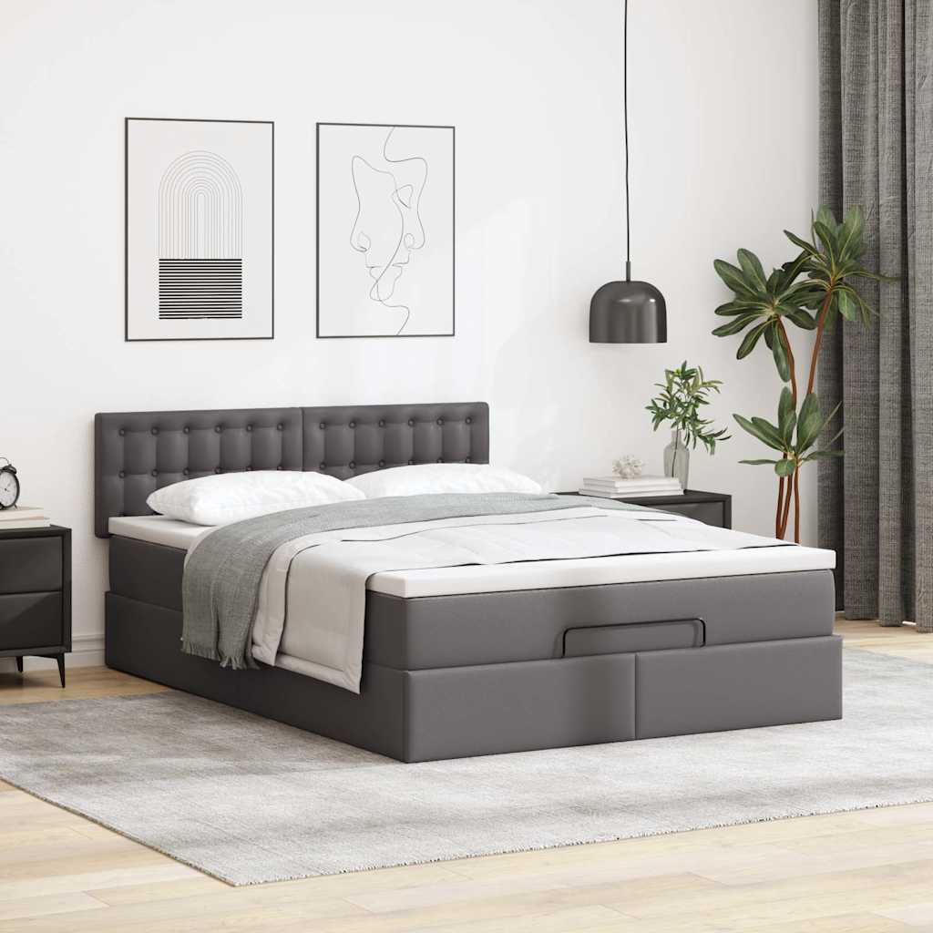 Otomanski krevet s madracima i LED sivi 140x200cm umjetna koža