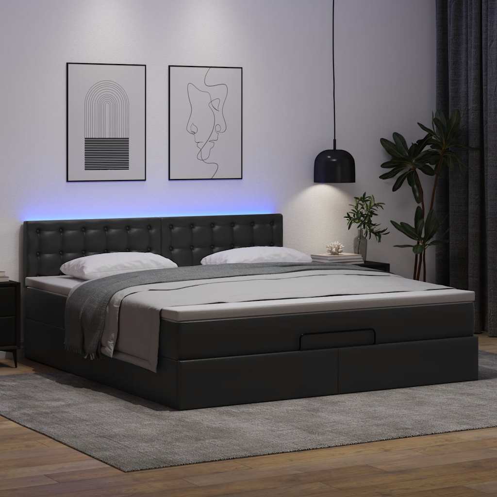 Otomanski krevet s madracima i LED crni 180x200 cm umjetna koža