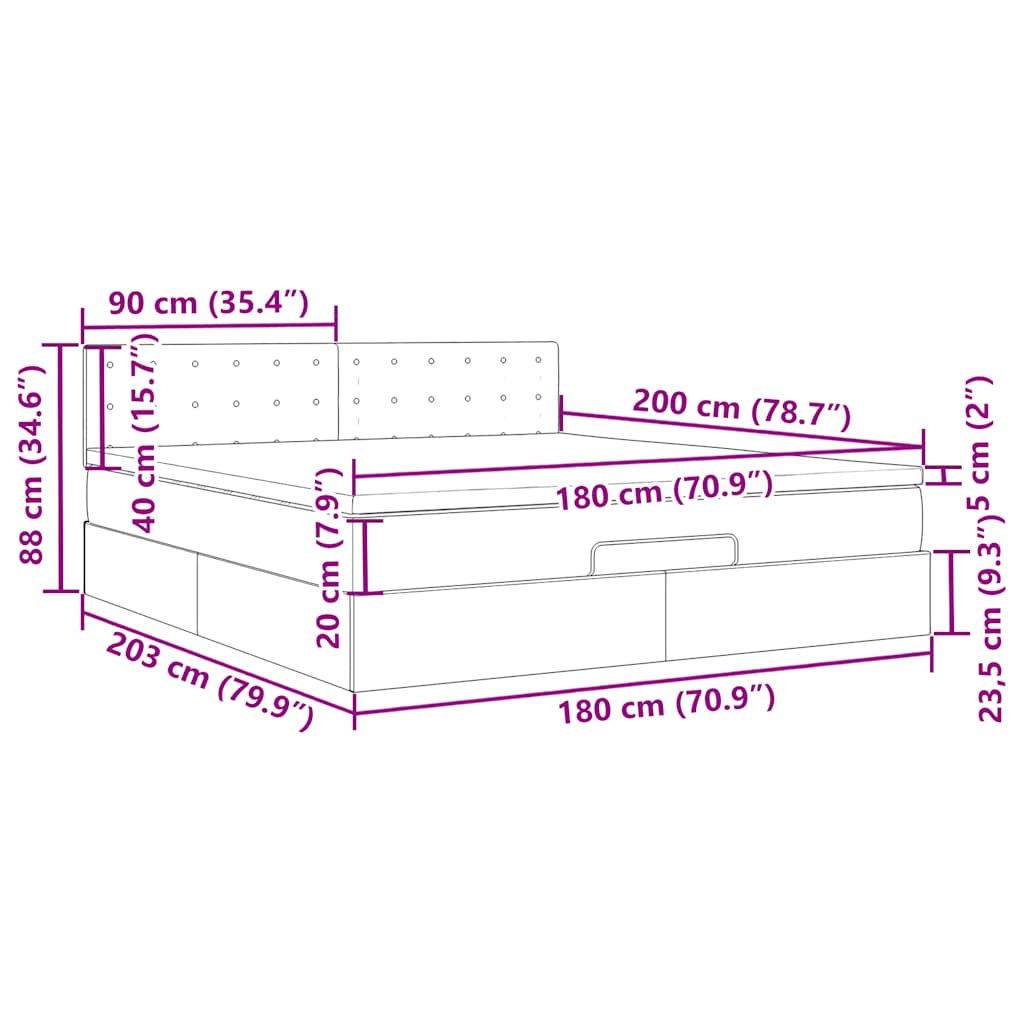 Otomanski krevet s madracima i LED crni 180x200 cm umjetna koža