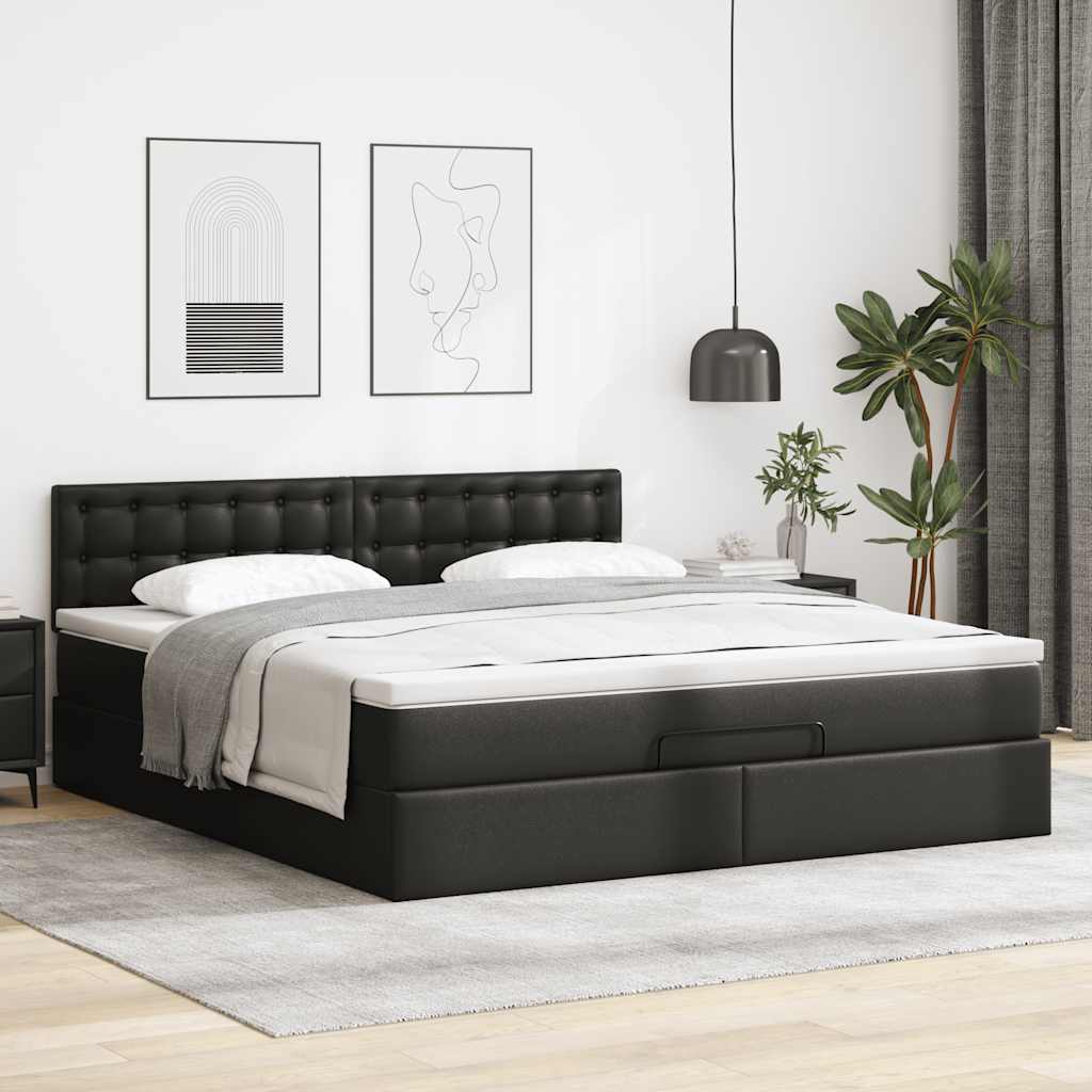 Otomanski krevet s madracima i LED crni 180x200 cm umjetna koža