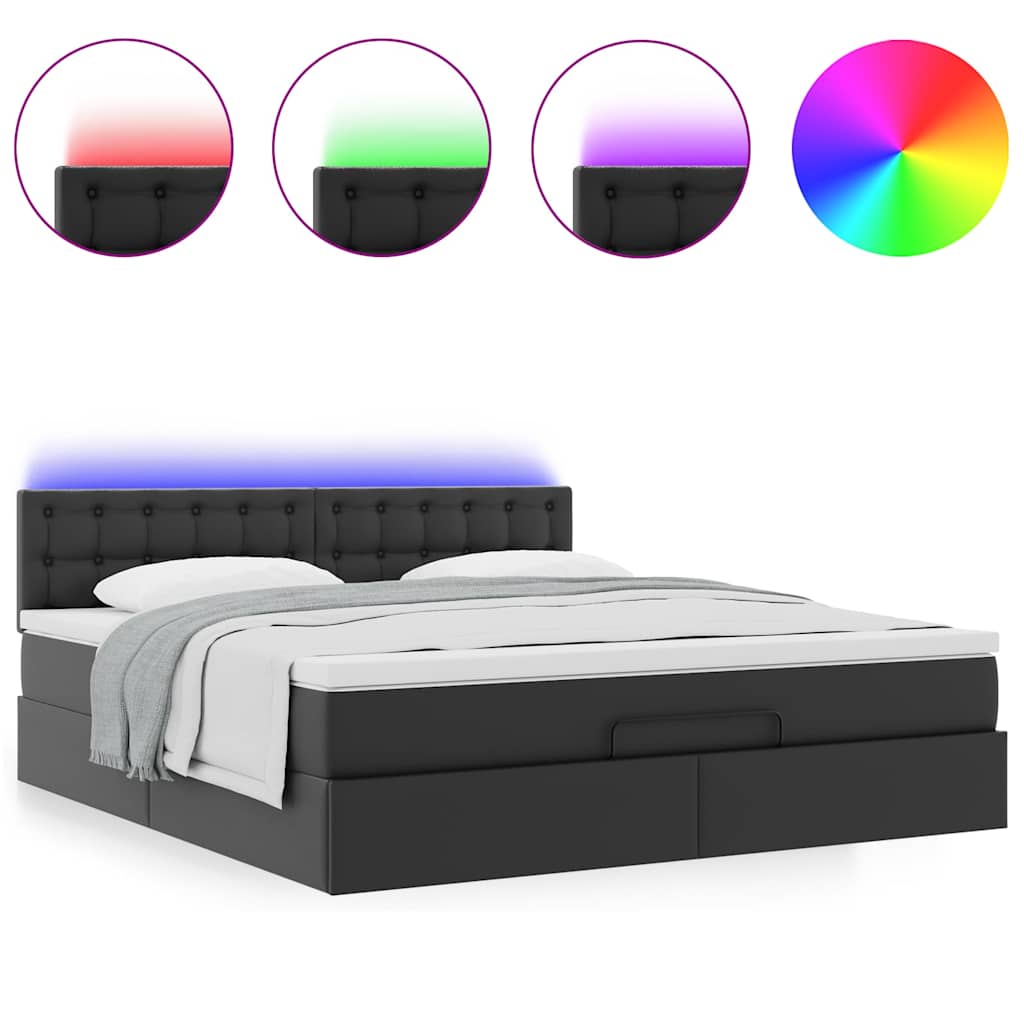Otomanski krevet s madracima i LED crni 180x200 cm umjetna koža