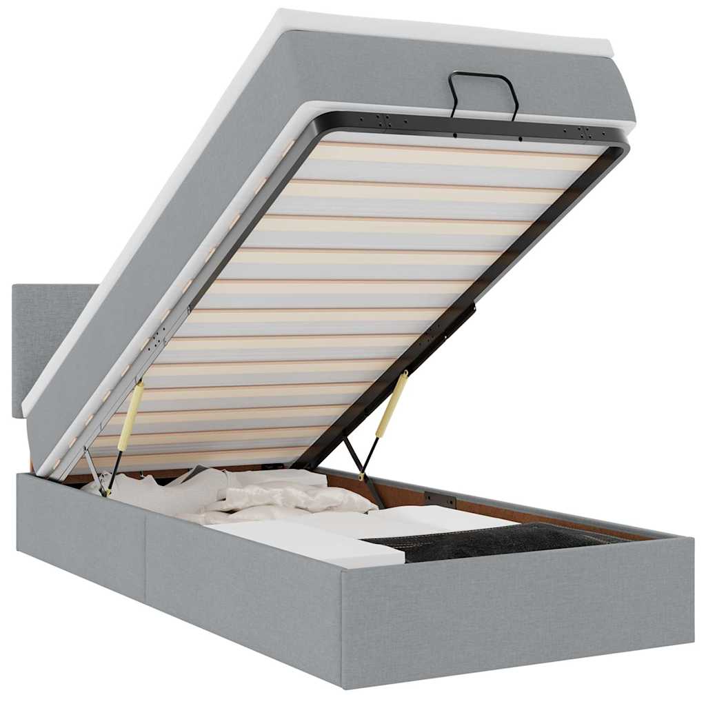 Otomanski krevet s madracem&LED svijetlosivi 90x200 cm tkanine