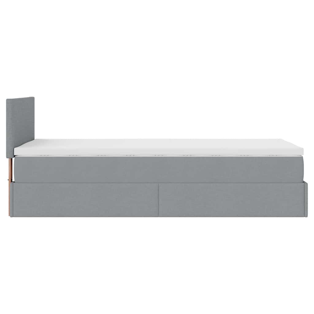 Otomanski krevet s madracem&LED svijetlosivi 90x200 cm tkanine