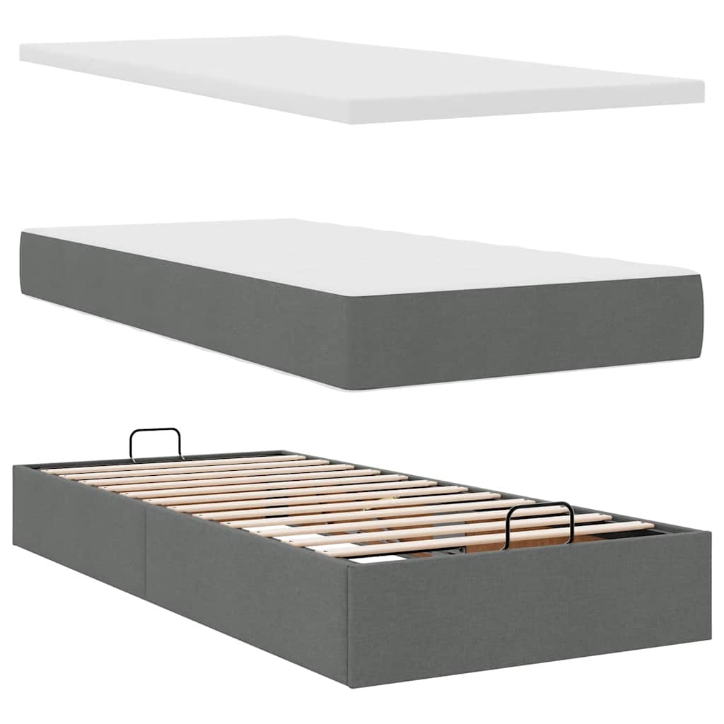 Otomanski krevet s madracem i LED tamnosivi 90x200 cm tkanine