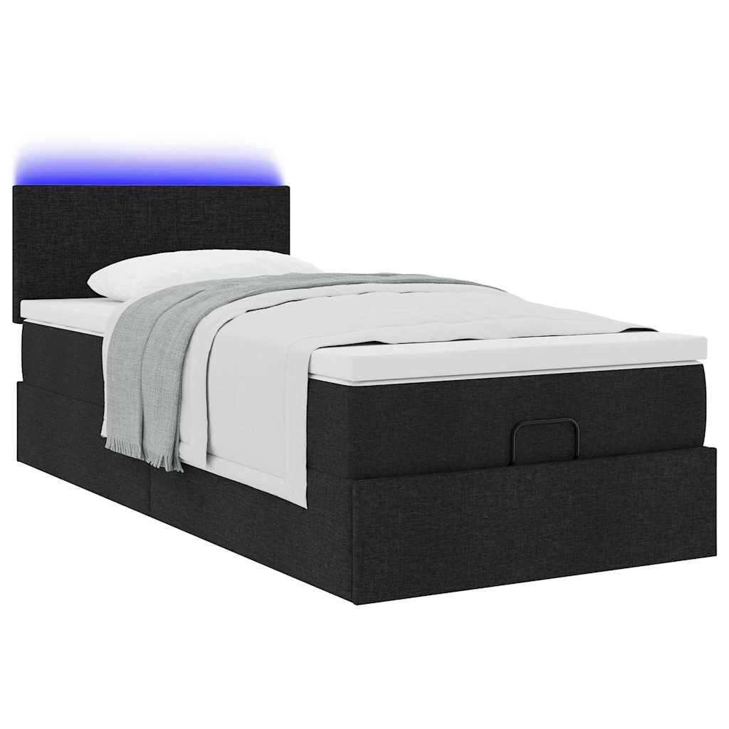 Otomanski krevet s madracem crni 90x200 cm tkanine