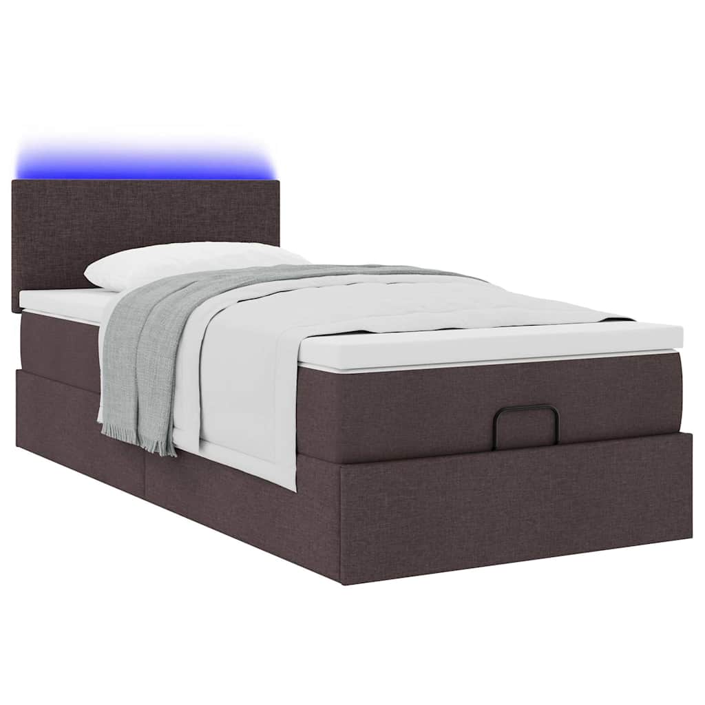 Otomanski krevet s madracem i LED tamnosmeđi 90x200 cm tkanine
