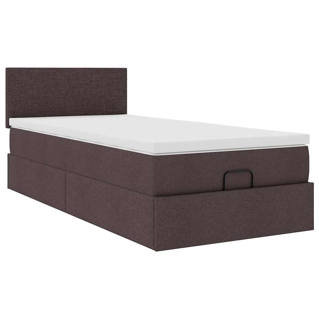 Otomanski krevet s madracem i LED tamnosmeđi 90x200 cm tkanine