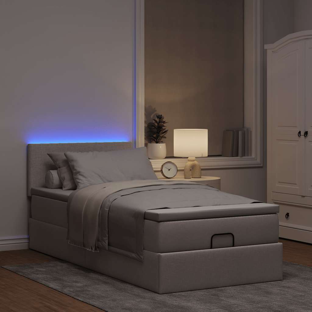 Otomanski krevet s madracem i LED smeđesivi 90x200 cm tkanine